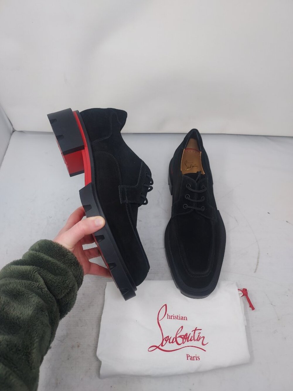 Christian Louboutin MENS Black Our Georges L Suede Lace Up Shoe